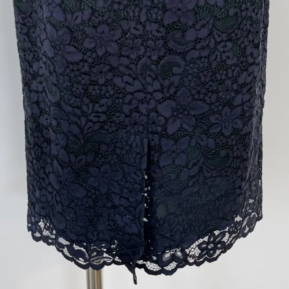 Tory Burch Lace Skirt Knee-Length Navy Blue Green Floral Size 10